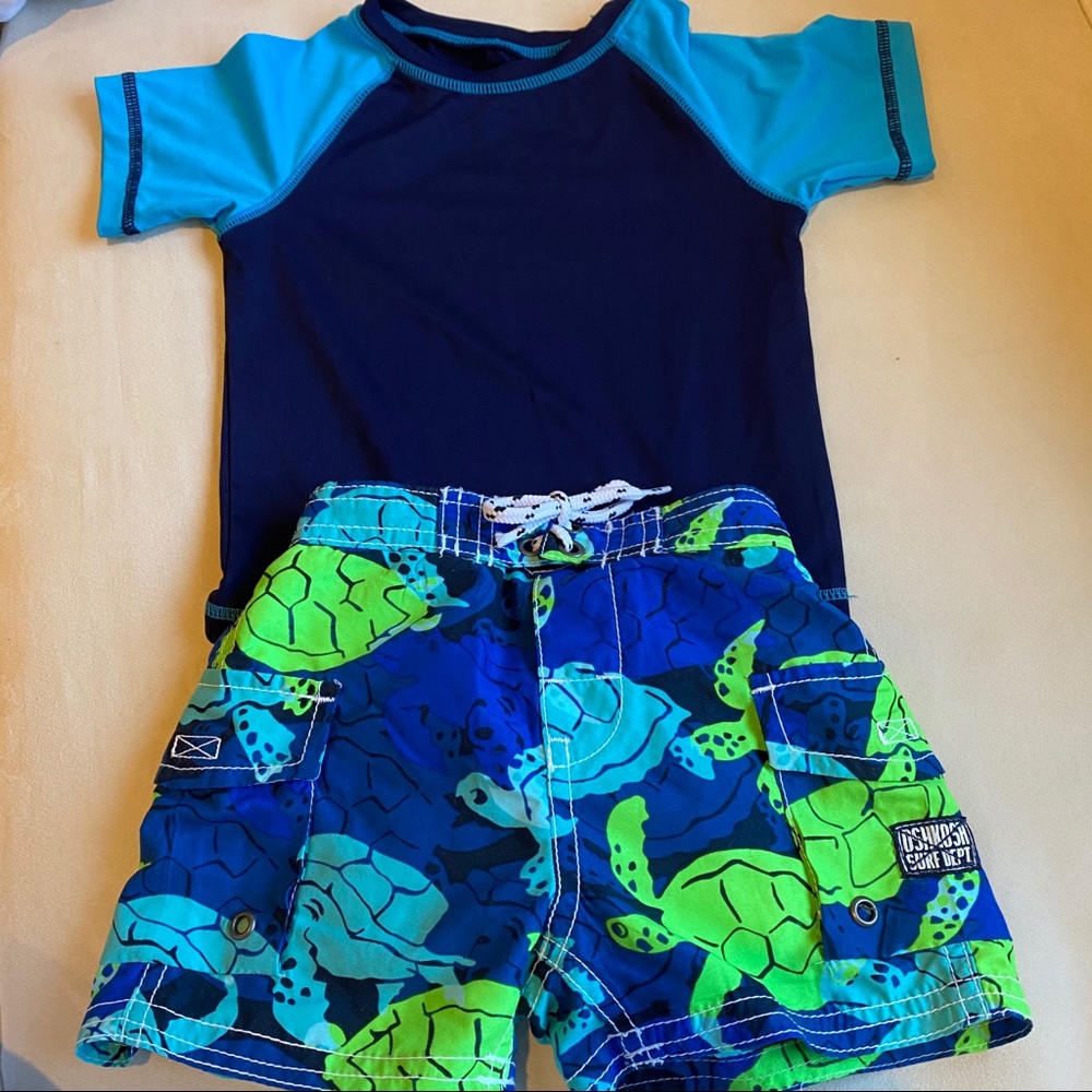 Baby boy swim trunks and rashguard